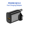 Cargador de pared USB C oval Puerto único/2 puertos Tipo C Cargador con QC3.0 USB USB 18W PD Fast Telephone Charger US EU UK Plug