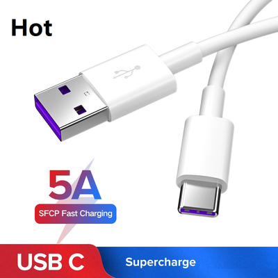 Cable de carga súper rápido 5A Tipo C Cable USB Teléfono móvil USB C Cable de datos del cargador por 1 m 2m