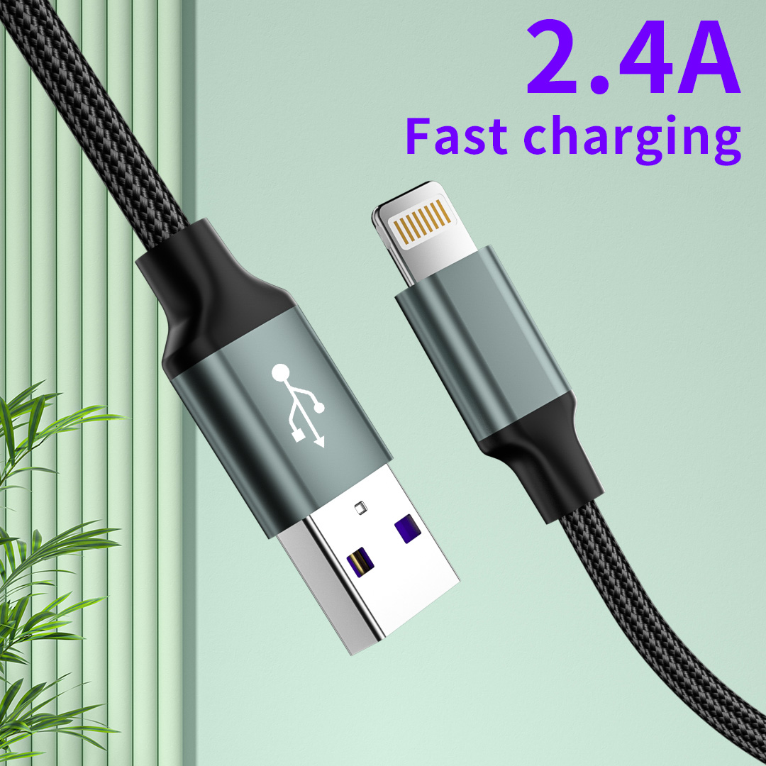 Para iPhone USB Cable Carger 3ft 6ft 10 pies Nylon trenzado 2.4A 3A para el cable de carga de iPhone 1m 1.5m 2m Cable de cargador de datos USB Cable