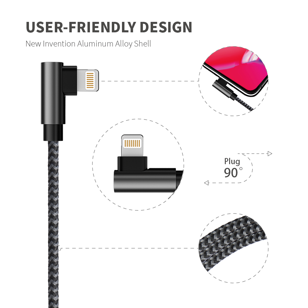 Cable de cargador de datos USB de 90 grados para iPhone para iPad Tipo C Micro USB para Samsung para Huawei Phone Short Cord Carg